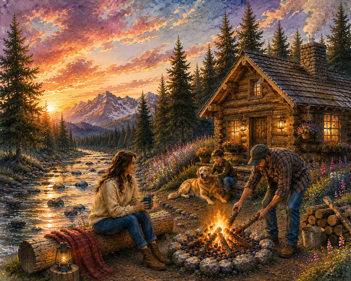 Farmhouse at golden dusk