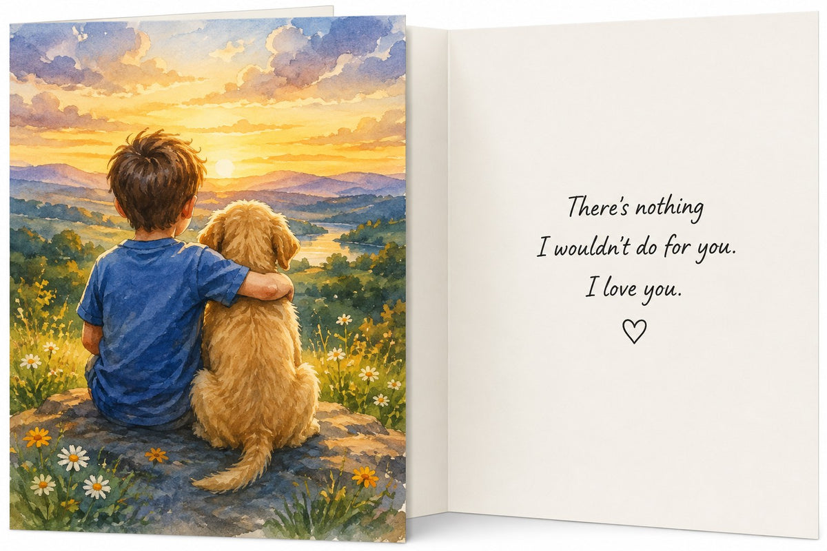 A Boy and His Golden at Sunset